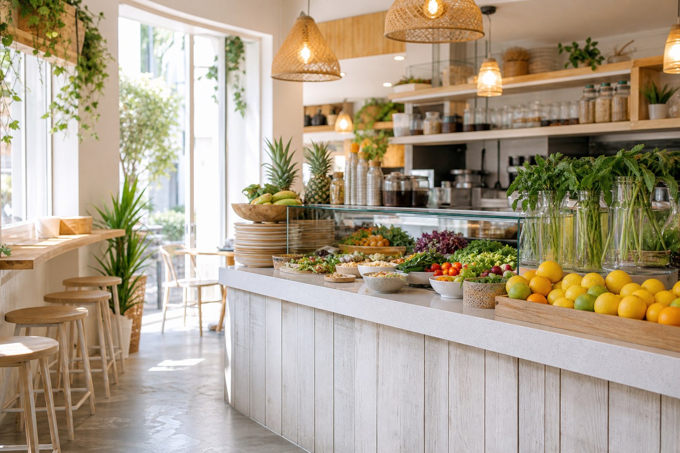 Bright Mediterranean Bowl cafe interior on Allenby Street